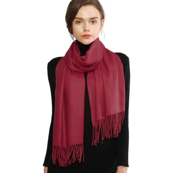 🆕Women's Dark Red Pashmina Evening Dress Bridesmaid Winter Warm Long Scarf - Picture 7 of 9